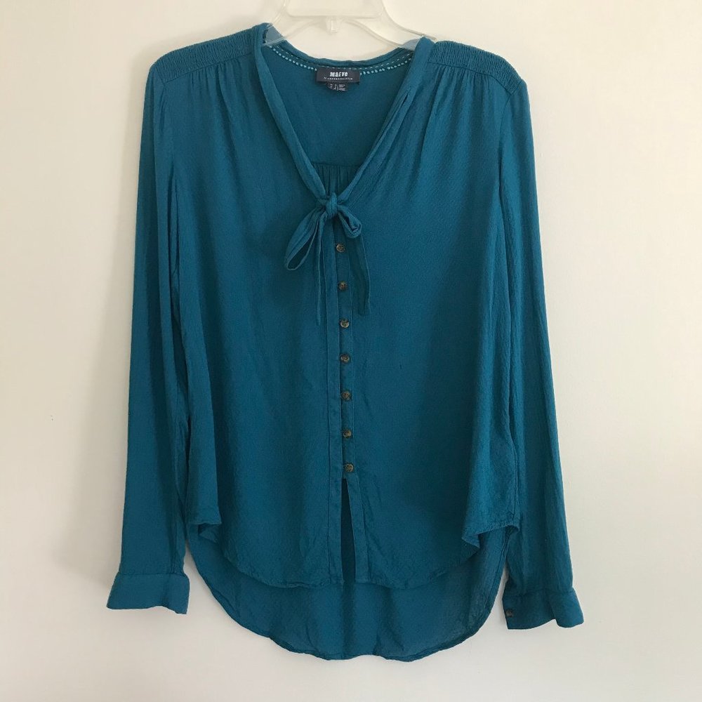 Maeve by Anthropologie Tie Neck Button Down Shirt 2